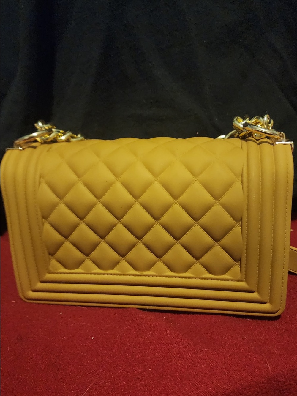 Quilted Mustard Crossbody Bag with Gold Chain